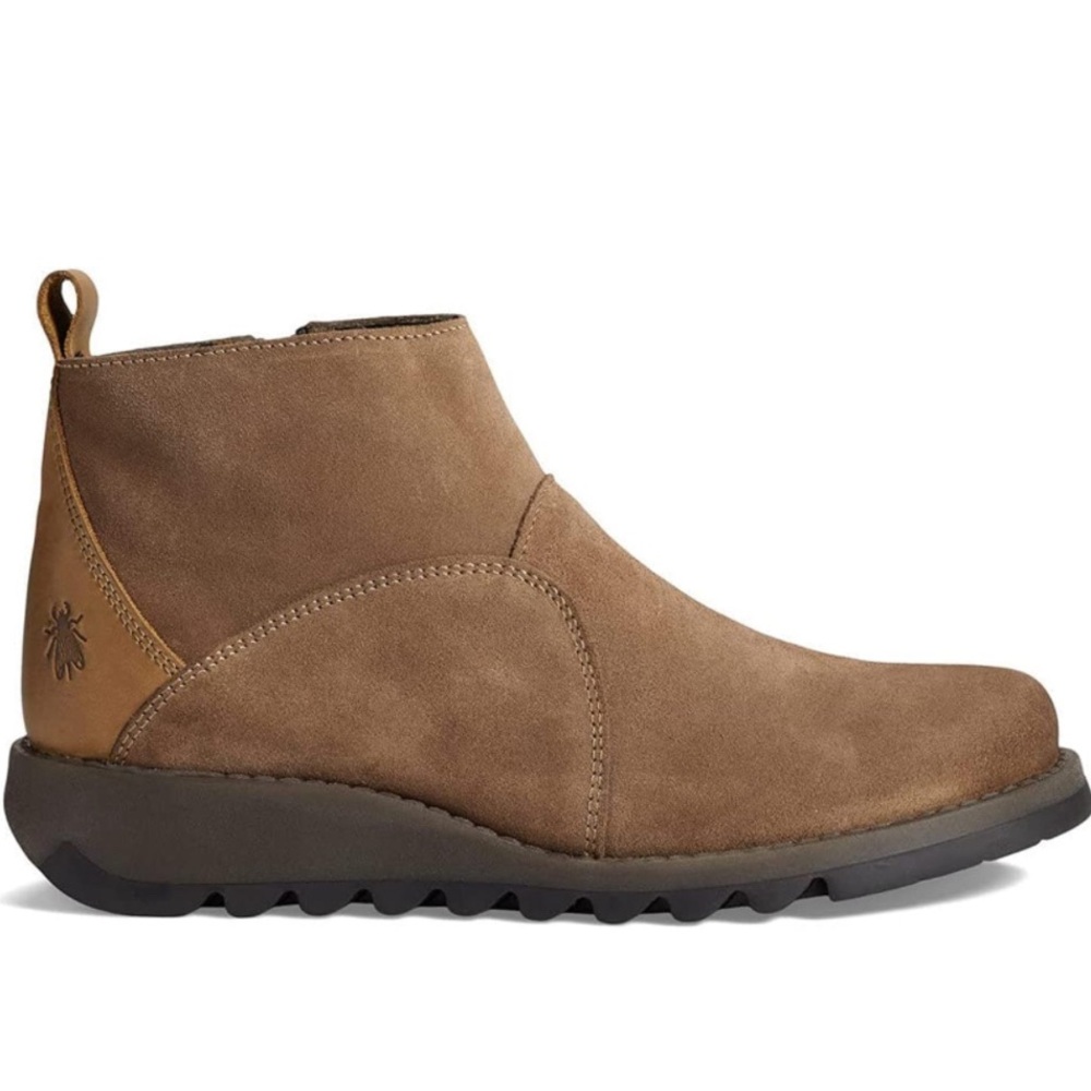 New! Fly London Zip Up Ankle Boots SELY918FLY TAUPE/CAMEL US 6.5/7‎ $170